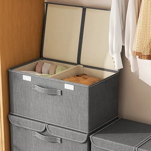 Home Wardrobe Clothes Organizer Basket Multifunction Storage Box Linen Fabric Quilt Folding Box Storage Cabinet With Double Lid