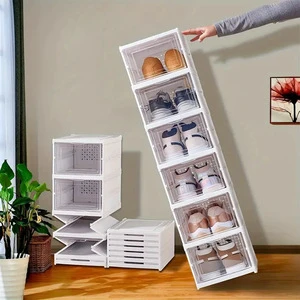 Simple Installation-Free One-Piece Plastic Transparent Shoe Storage Box Thickened Drawer-Type Multi-Layer Folding Movable Shoe