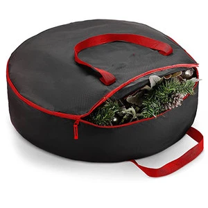MAOSHENG Round Black Oxford Christmas Wreath Storage Bag High Quality Foldable Fabric Christmas Ornament Organizer