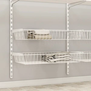 White Metal Wire Basket for Wall-Mounted Storage System Shelving Steel Wire Hanging Basket for Wall Shelves Furniture