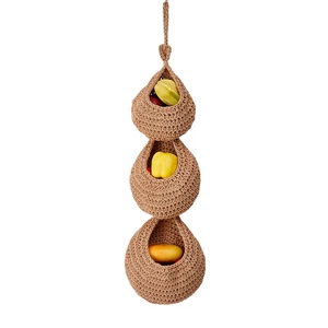 Handmade Cotton Rope Woven Wall Hanging Cross Border Vegetable Storage Fruit Basket with Water Drop Net Pocket Fabric Bins