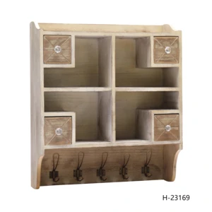 Wooden Wall-mounted Single-tier Classic Organizing Shelves and Cabinets with Drawers Metal Hooks for the Countryside