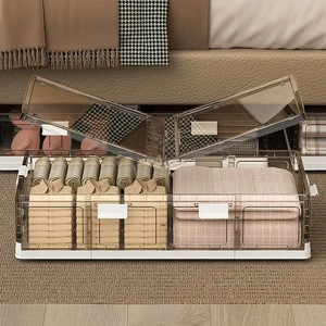 Modern Plastic PP Under Bed Storage Box Foldable and Stackable Containers with Wheels Rectangle Design for Work Occasions