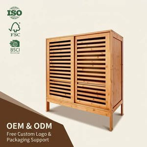 Four-Tier Modern Bamboo Shoe Rack Saves Space Sliding Doors Multifunction Design Living Room Bathroom Entrance Corridors Storage