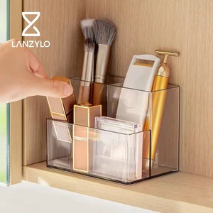 LANZYLO ODM Mirror Cabinet Storage Box for Lipstick Makeup Skincare Powder Puff Organizer Transparent PET Material Compartments