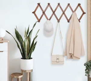 Multi-Purpose Wooden Coat Rack Expandable Nail Design Wall-Mounted Folding Multifunction Customizable Size Clothing Organizer