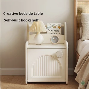 Kids Plastic Nightstand With Book Rack Toddler Bedside Storage Cabinet With Door Bedroom Side Table For Living Room