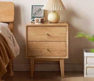 Wooden Style All Solid Wood Multifunctional Bedside Table Modern Nordic Double Drawer Storage Cabinet Bedroom Furniture