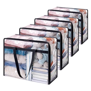 Transparent PVC Clothes Storage Bags 40L Foldable Durable Portable Zipper Wardrobe Organizers for Blanket and Moving
