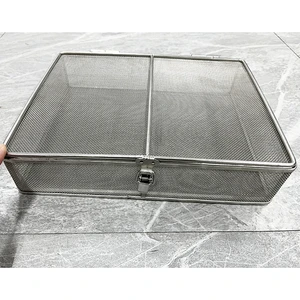 Stainless Steel Instrument Sterilization Basket with Lid & Handle Reusable Cleaning Tray for Dental