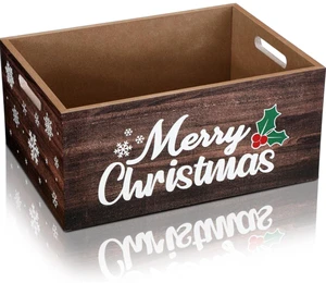Country Farmhouse Wooden Christmas Storage Box Rectangle Tray Holiday Organizer Portable Multifunction 1-3L Capacity Household