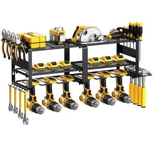 Heavy-Duty 3 Layer Metal Wall Mount Utility Rack Drill Holder Foldable Power Tool Organizer for Garage Storage Manufacture