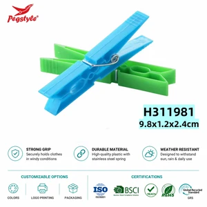 Eco-Friendly GRS 16-pack Strong Grip Large Plastic Clothes Pins Windproof Durable Material Stainless Steel Spring Clothes Pegs