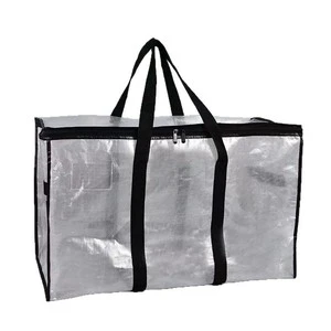 HSO17 Clear Transparent PP Woven Moving Bags Large Capacity Waterproof Clothes Quilt Storage Bag Heavy Duty Tote with Zipper
