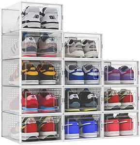 Transparent Foldable Acrylic Clear Shoe Box Bins Storage Magnetic Stackable Shoe Boxes