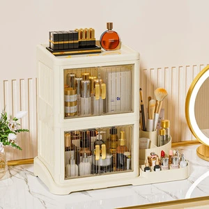 Foldable Plastic Cosmetics Organizer High-End Large-Capacity Multifunctional Modern Design Dresser Desktop Storage Box