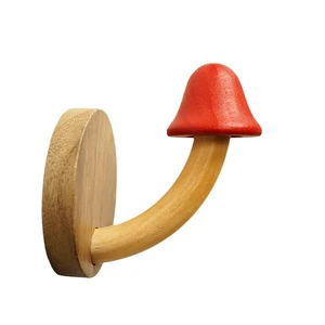 Creative Wooden Mushroom Coat Hook No Drilling Solid Wood Wall Hanger Nordic Style Door Back Hook Rack for Entryway and Bedroom