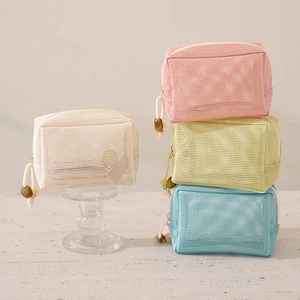 Women's Mesh Travel Portable Toiletry Mesh Polyester Bag Case Large Capacity Makeup Bag Cosmetic Bag Case for Lipstick