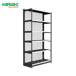 Customized Heavy Duty Modern Black Metal Supermarket Shelving Display Stand With Wire Mesh Shelves For Tool Shop