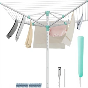 Outdoor Garden Umbrella Double Tier Aluminum Modern Clothes Drying Rack Adjustable Height 50m Rope 5 Laundry Machine Peg Clips