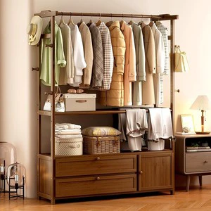 Modern Bamboo Multi-function Coat Rack Home Furniture Durable Floor Standing Bedroom Living Room Clothes Hanger Storage Display