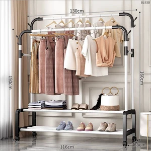 Simple Design Sturdy Metal Floor Standing Clothes & Coat Rack Adjustable Shelves for Dormitory Balcony Bathroom Kitchen Wardrobe
