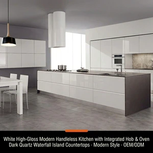 Modern White High Gloss Modular Kitchen Cabinets with MDF Soft Close Custom for American Residential Projects