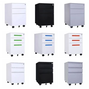 Industrial Metal Pedestal Locker Wheels White Black Steel 3 Drawers Mobile Filing Cabinet For School Hotel Desk Table Bedside