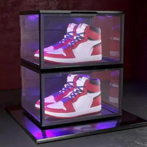 Clear Transparent Display Sound Control Stackable Acrylic Custom Sneaker Storage Logo Side Open Magnetic LED Shoe Box With Light