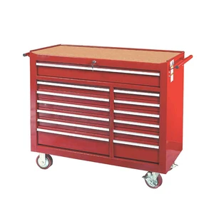 China Factory Auto Repair Workshop Garage Storage Mobile Metal Tool Cabinet 4 Caster Super Wide 13 Drawers Red EVA Lined Key