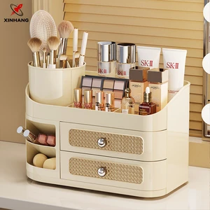 XinHang Cosmetics Storage Shelf Rack Plastic Cosmetics Organizer Box Makeup Drawer Storage Cabinet with Makeup Brush Holder