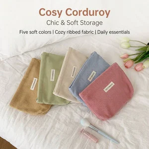 Wholesale Custom Logo Corduroy Cosmetic Bag Ribbed Travel Makeup Bag Aesthetic Toiletry Organizer Soft Storage Wash Pouch Bag