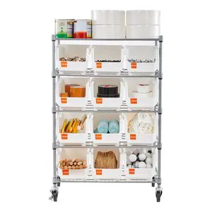 5-Tier Rolling Steel Wire Shelving System 12 Organizer Bins Mobile Tool Bin Rack Storage with Wheels for Garage Shelves