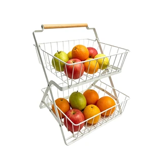 JIABAO New Design Two Tier Home Storage Basket Iron Metal Wire Fruit Basket Wire Basket for Storage and Decoration