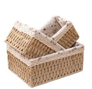 Set of 3 Decorative Paper Rope Storage Basket Bins for Organizing for Counter Top Toilet