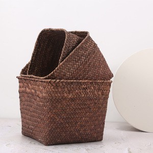 Set 3 Handwoven Braided Eco-Friendly Multi-Purpose Natural Seagrass Storage Baskets Multi-Size Oval/Square Weave