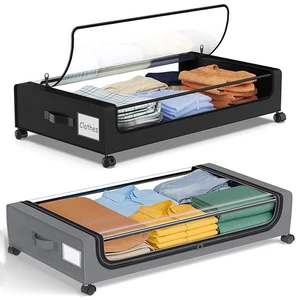 Under Bed Storage Containers With Wheels and Lid Large Capacity Underneath Bed Organizer Easy Assembly Anti-tear Rolling