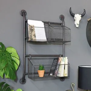 Wall Mounted Metal Kitchen & Bathroom Storage Rack Customized Eco-Friendly 2-Tier Multi-Function Decorative Rack Iron Baskets