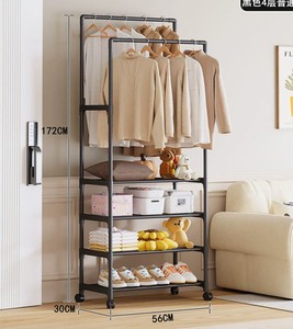 3 Layer Modern Multi-functional Metal Coat Rack Freestanding Bedroom Clothes Organizer Garment Rack with Shoe Storage Shelves