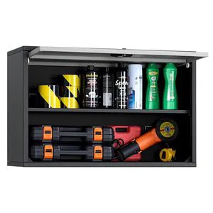 27.56W X 12.01D X 19.69H Inch Metal Wall Cabinet Floating Garage Tool Cabinet with Up-Flip Door 240 Lbs Load Capacity