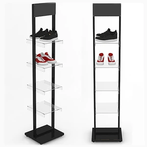 Custom 4 Tiers Metal Floor Standing Kids Shoe Stand Display With Acrylic Shelves