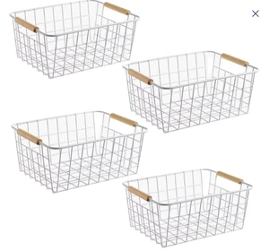 Open Front Metal Wire Basket with Handles Flexible Storage Basket for Organization Home Decor Use for Households