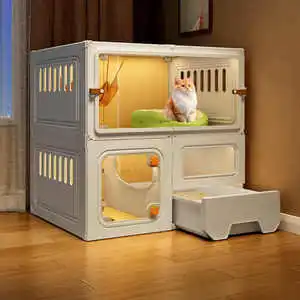 Indoor Wood Luxury Adjustable Cat Tree 2 Levels with Air Conditioning for Home Halloween & Christmas Carton