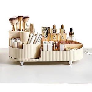 Eco-Friendly Multifunction Rectangle Plastic Bin Space Rotational Makeup Storage Rack Box Cosmetics Organizer Jewelry Makeup