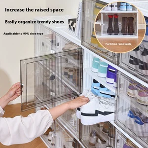 Double Row Integrated Transparent Magnetic Absorption Foldable Plastic Sustainable Shoe Rack Dustproof Storage Box Shoe Cabinet