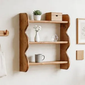Wood Multifunction Wall Shelf 3-Tier Vintage Shelves Wall-Mounted Storage Rack Farmhouse Trinket Shelf Home Decor Display