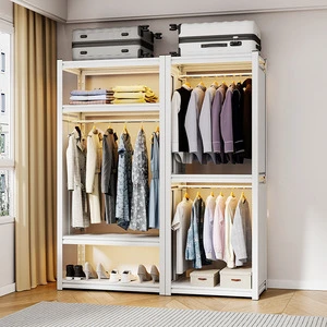 DIY Modern Minimalist Shelf Simple Wardrobe Open-Style Angle-Steel Floor-Standing Clothes Rack Storage Rack Rental Coat