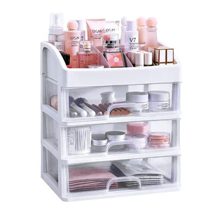Cheap Plastic Vanity Countertop Storage Box Makeup Organizer with 3 Drawers for Cosmetics Brushes Nail Lipstick and Jewelry