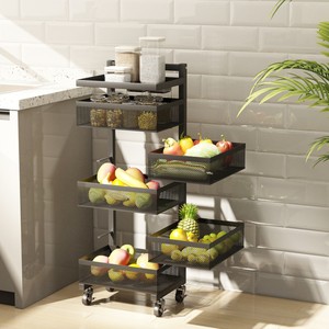 Joyings Vertical Rotating Storage Rack For Vegetable And Fruit And 5 Tier Metal Wire Baskets And Mobile Racks & Shelving