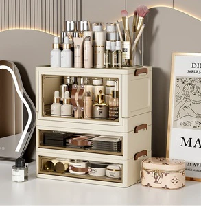 Single Layer Desktop Makeup Cosmetic Organizer Storage Box Good Quality PP Modern Foldable Rectangle Work Toys Organization